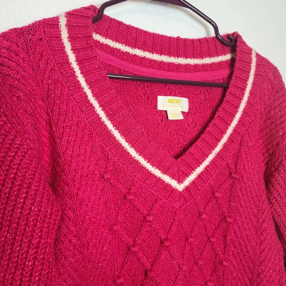 Anthropologie Maeve The Tillie V-Neck Cableknit Pullover Sweater in Pink - Picture 5 of 10